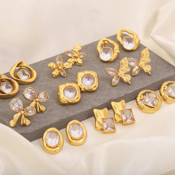 White Diamond Geometric Irregular Butterfly Stainless Steel Earrings