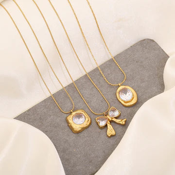 White Diamond Geometric Irregular Pendant Butterfly Stainless Steel Necklace