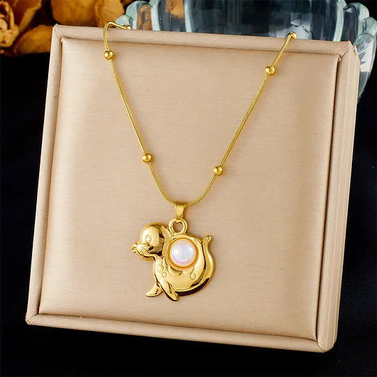 Fashion Ocean Series Accessories Pendant Gold-plated Stainless Steel Starfish Shell Multi-element Oil-drip Butterfly Necklace