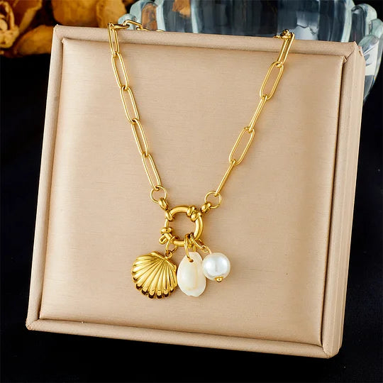 Fashion Ocean Series Accessories Pendant Gold-plated Stainless Steel Starfish Shell Multi-element Oil-drip Butterfly Necklace