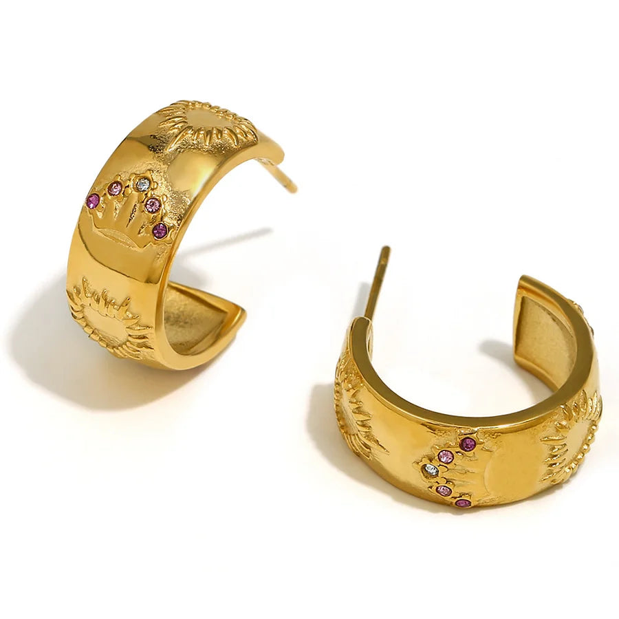 Stainless Steel 18k Gold Plated Tarot Card Earrings, Ring, Bracelet Set - Queen