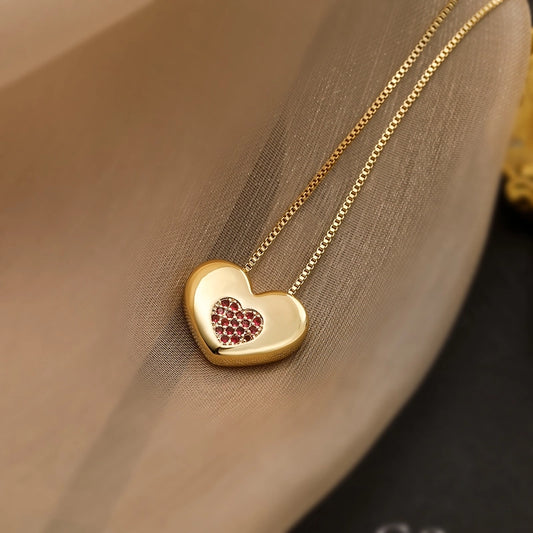 Gold Plated Inlay Heart Shape Zircon Pendant Necklace