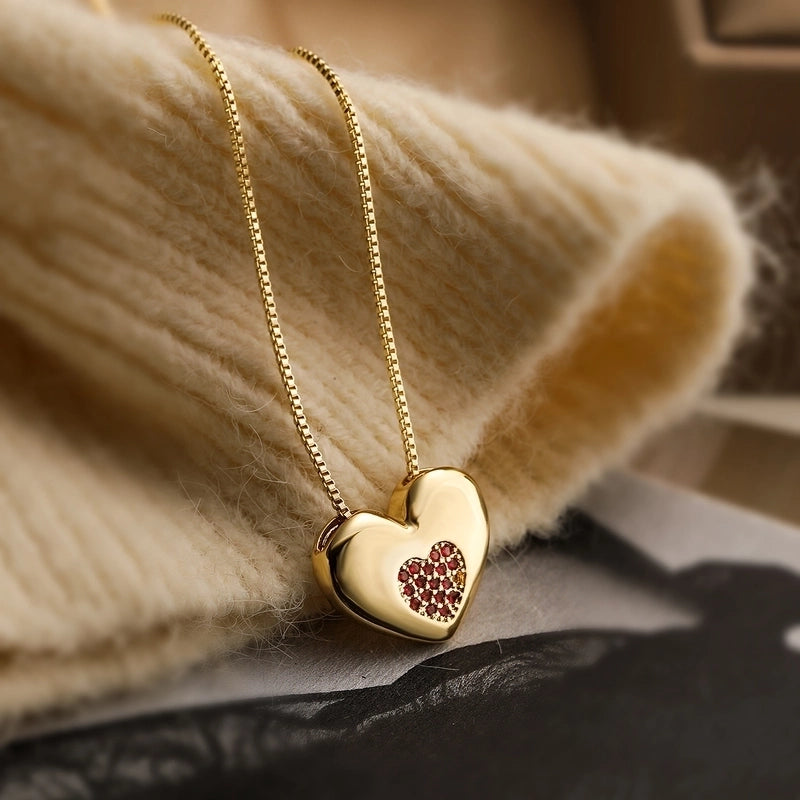 Gold Plated Inlay Heart Shape Zircon Pendant Necklace