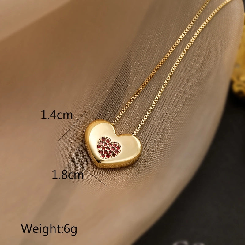 Gold Plated Inlay Heart Shape Zircon Pendant Necklace