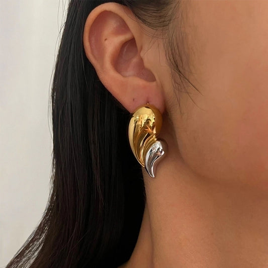 IG Style Retro Commute Water Droplets Stainless Steel 18K Gold Plated Ear Studs