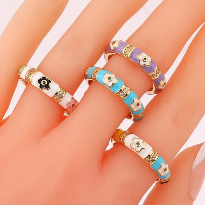 Ig Style Women Lace Metal Flower Geometric Copper Electroplating Rings