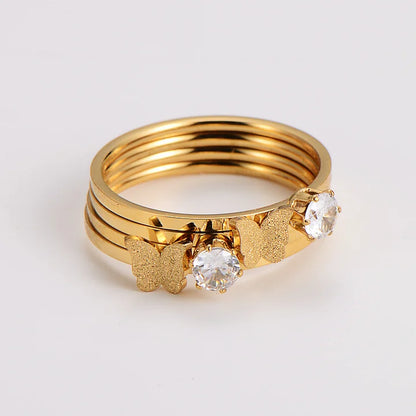 Ig Style Butterfly Chinese Zodiac Animal Stainless Steel Electroplating Rings