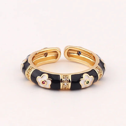 Ig Style Women Lace Metal Flower Geometric Copper Electroplating Rings