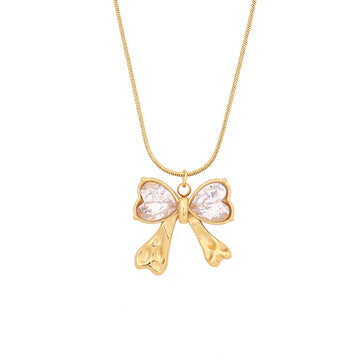 White Diamond Geometric Irregular Pendant Butterfly Stainless Steel Necklace