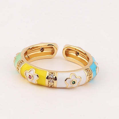 Ig Style Women Lace Metal Flower Geometric Copper Electroplating Rings