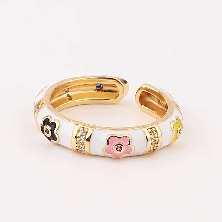 Ig Style Women Lace Metal Flower Geometric Copper Electroplating Rings