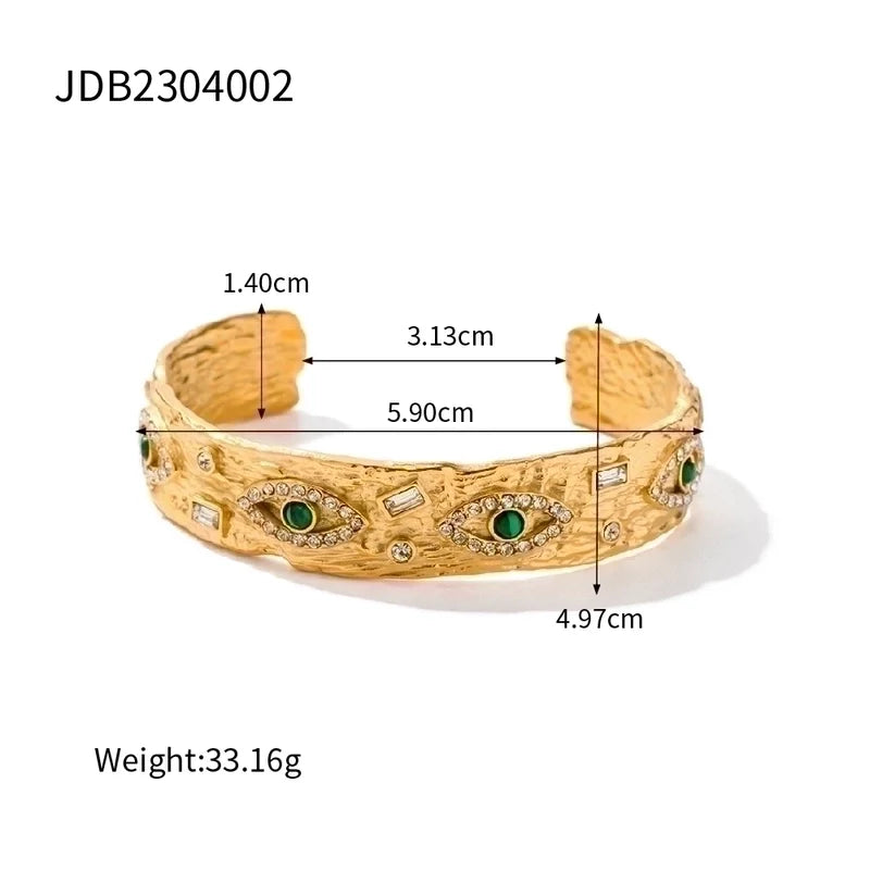 Devil'S Eye 304 Stainless Steel Stainless Steel Green Malachite Green Malachite Titanium Steel Plating Inlay Bangle