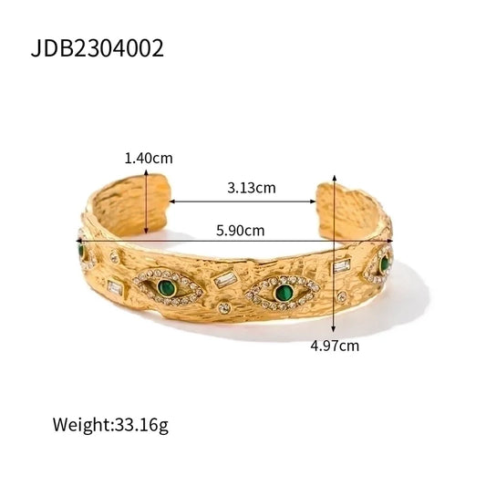 Devil'S Eye 304 Stainless Steel Stainless Steel Green Malachite Green Malachite Titanium Steel Plating Inlay Bangle
