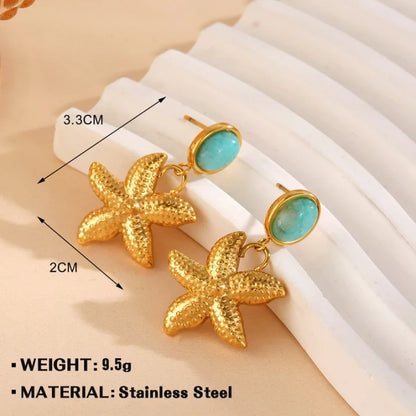 Marine Style IG Style Starfish Titanium Steel Turquoise Plating Inlay Rings Earringsx