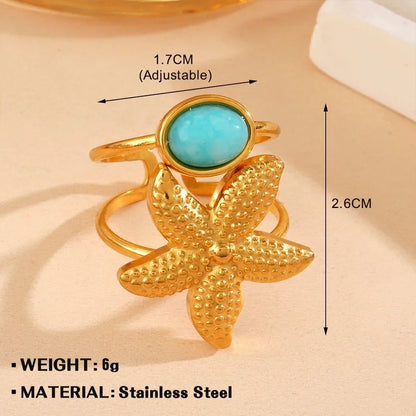 Marine Style IG Style Starfish Titanium Steel Turquoise Plating Inlay Rings Earringsx