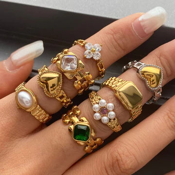 Jie Ding Watch Strap Green stone Ring Titanium Steel Female Niche Design Ring Stainless Steel Rings