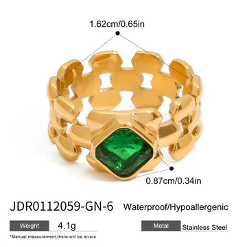 Jie Ding Watch Strap Green stone Ring Titanium Steel Female Niche Design Ring Stainless Steel Rings