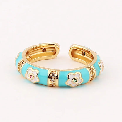 Ig Style Women Lace Metal Flower Geometric Copper Electroplating Rings