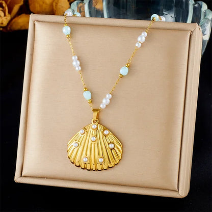 Fashion Ocean Series Accessories Pendant Gold-plated Stainless Steel Starfish Shell Multi-element Oil-drip Butterfly Necklace