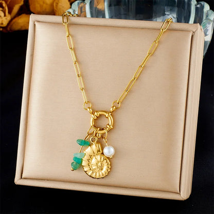 Fashion Ocean Series Accessories Pendant Gold-plated Stainless Steel Starfish Shell Multi-element Oil-drip Butterfly Necklace
