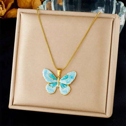 Fashion Ocean Series Accessories Pendant Gold-plated Stainless Steel Starfish Shell Multi-element Oil-drip Butterfly Necklace