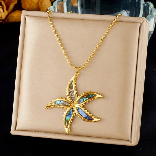 Fashion Ocean Series Accessories Pendant Gold-plated Stainless Steel Starfish Shell Multi-element Oil-drip Butterfly Necklace