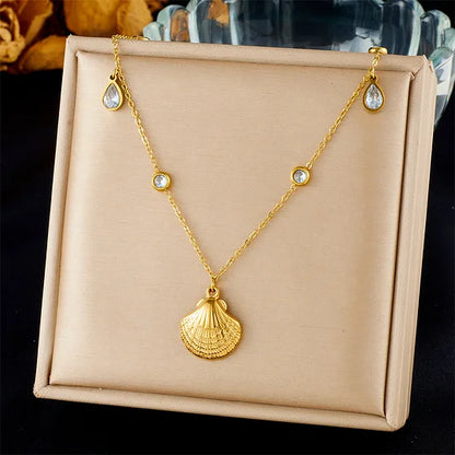 Fashion Ocean Series Accessories Pendant Gold-plated Stainless Steel Starfish Shell Multi-element Oil-drip Butterfly Necklace