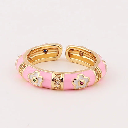 Ig Style Women Lace Metal Flower Geometric Copper Electroplating Rings