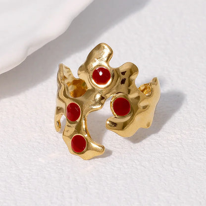 Retro Style Geometric Pattern Red Agate Open Ring - Electroplated