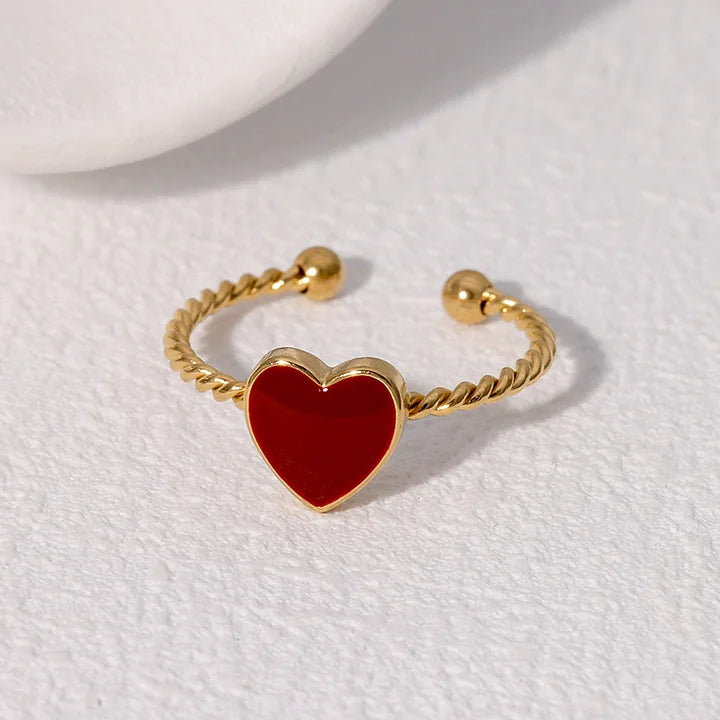 Retro Style Geometric Pattern Red Agate Open Ring - Electroplated