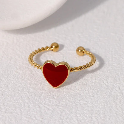 Retro Style Geometric Pattern Red Agate Open Ring - Electroplated
