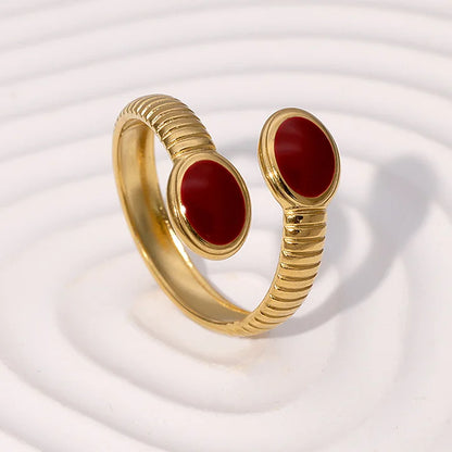 Retro Style Geometric Pattern Red Agate Open Ring - Electroplated