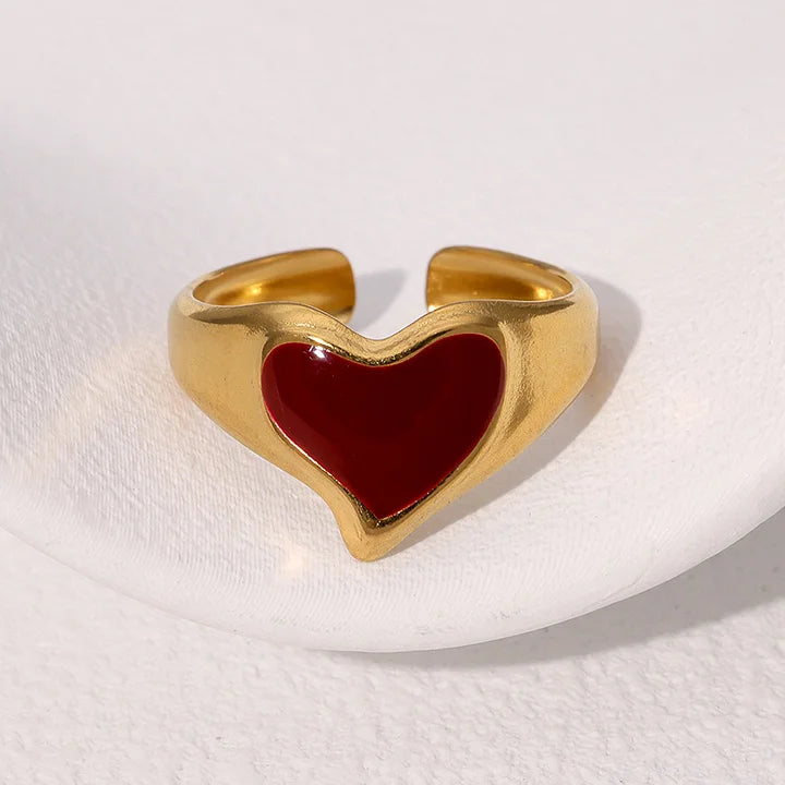 Retro Style Geometric Pattern Red Agate Open Ring