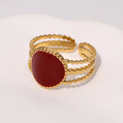 Retro Style Geometric Pattern Red Agate Open Ring