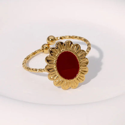 Retro Style Geometric Pattern Red Agate Open Ring