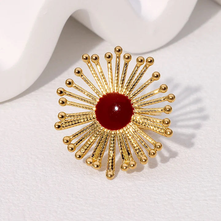 Retro Style Geometric Pattern Red Agate Open Ring