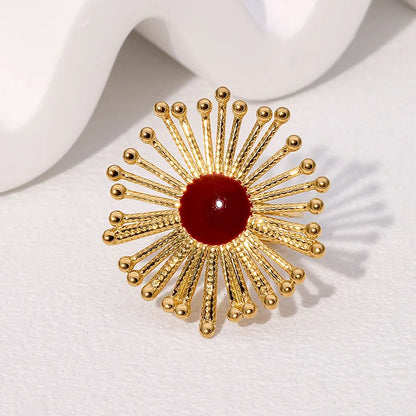 Retro Style Geometric Pattern Red Agate Open Ring