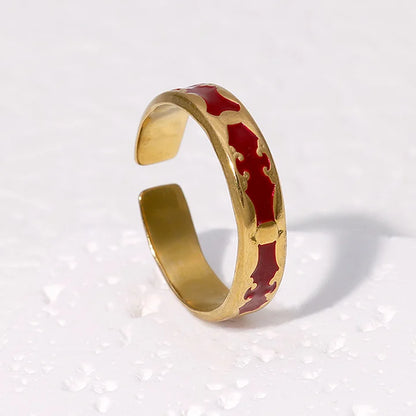 Retro Style Geometric Pattern Red Agate Open Ring - Electroplated