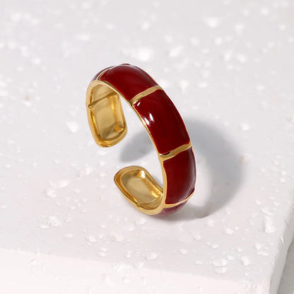 Retro Style Geometric Pattern Red Agate Open Ring - Electroplated