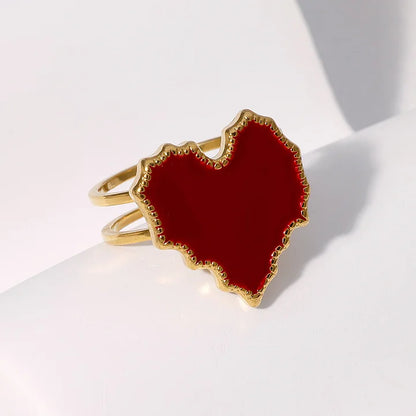 Retro Style Geometric Pattern Red Agate Open Ring - Electroplated