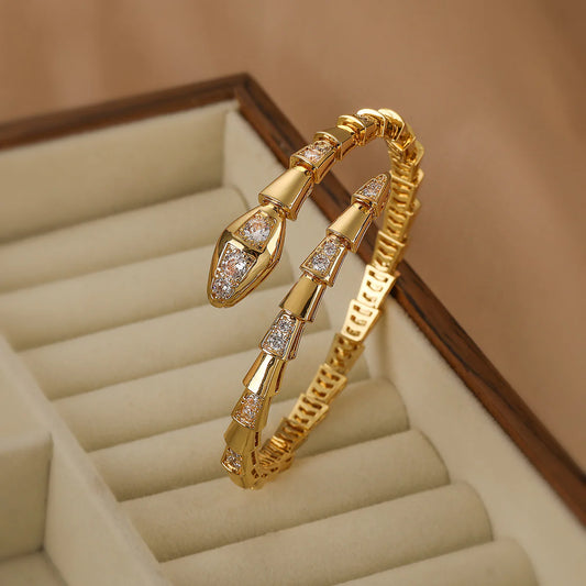 Snake Copper Inlay Bangles - White Stone