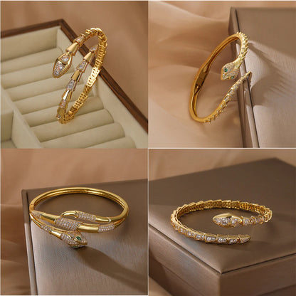 Snake Copper Inlay Bangles - White Stone