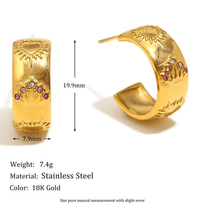 Stainless Steel 18k Gold Plated Tarot Card Earrings, Ring, Bracelet Set - Queen