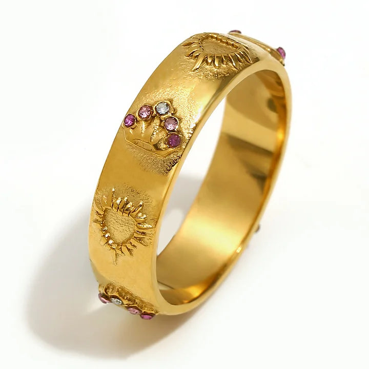 Stainless Steel 18k Gold Plated Tarot Card Earrings, Ring, Bracelet Set - Queen