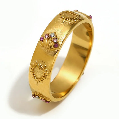 Stainless Steel 18k Gold Plated Tarot Card Earrings, Ring, Bracelet Set - Queen