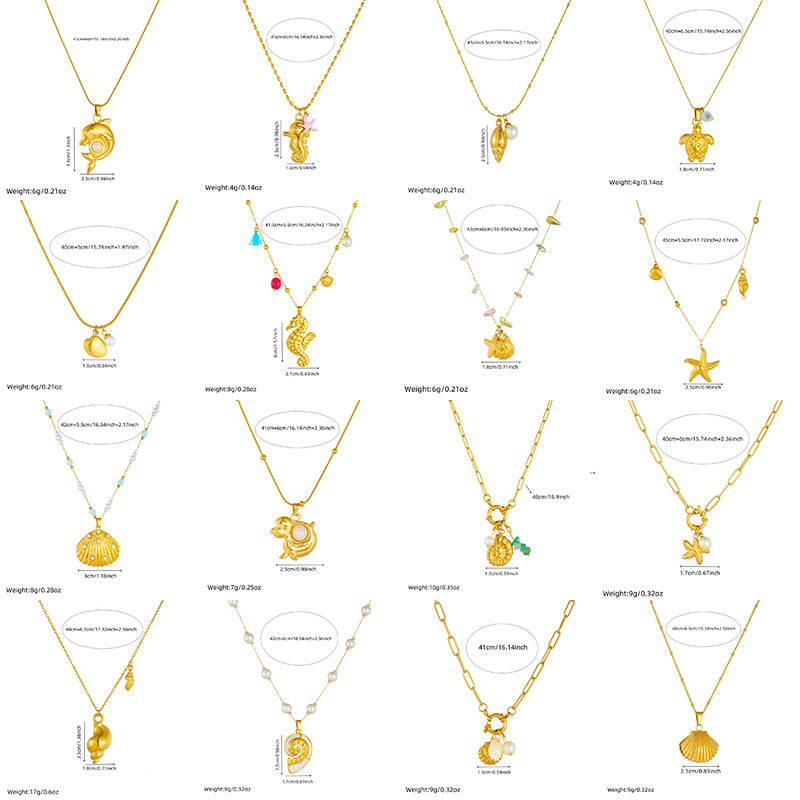 Stainless Steel Golden Ocean Seahorse Pearl Pendant Necklace