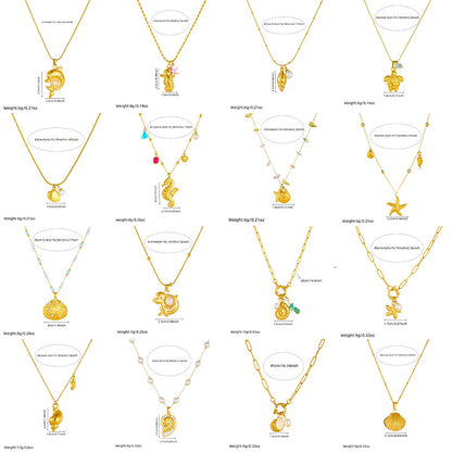 Stainless Steel Golden Ocean Seahorse Pearl Pendant Necklace