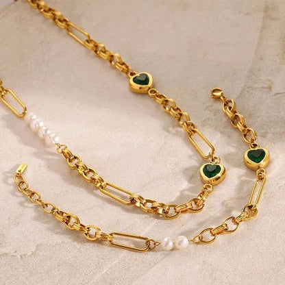 18K Gold Heart-Shaped Necklace & Bracelet Set - Minimalist Jewelry
