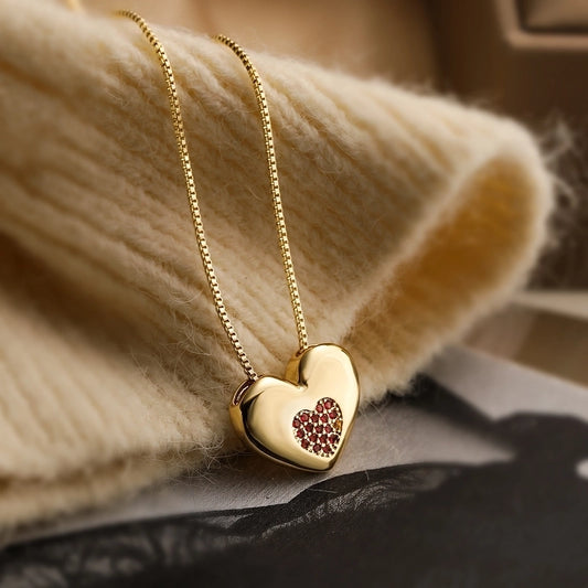 Gold Plated Inlay Heart Shape Zircon Pendant Necklace